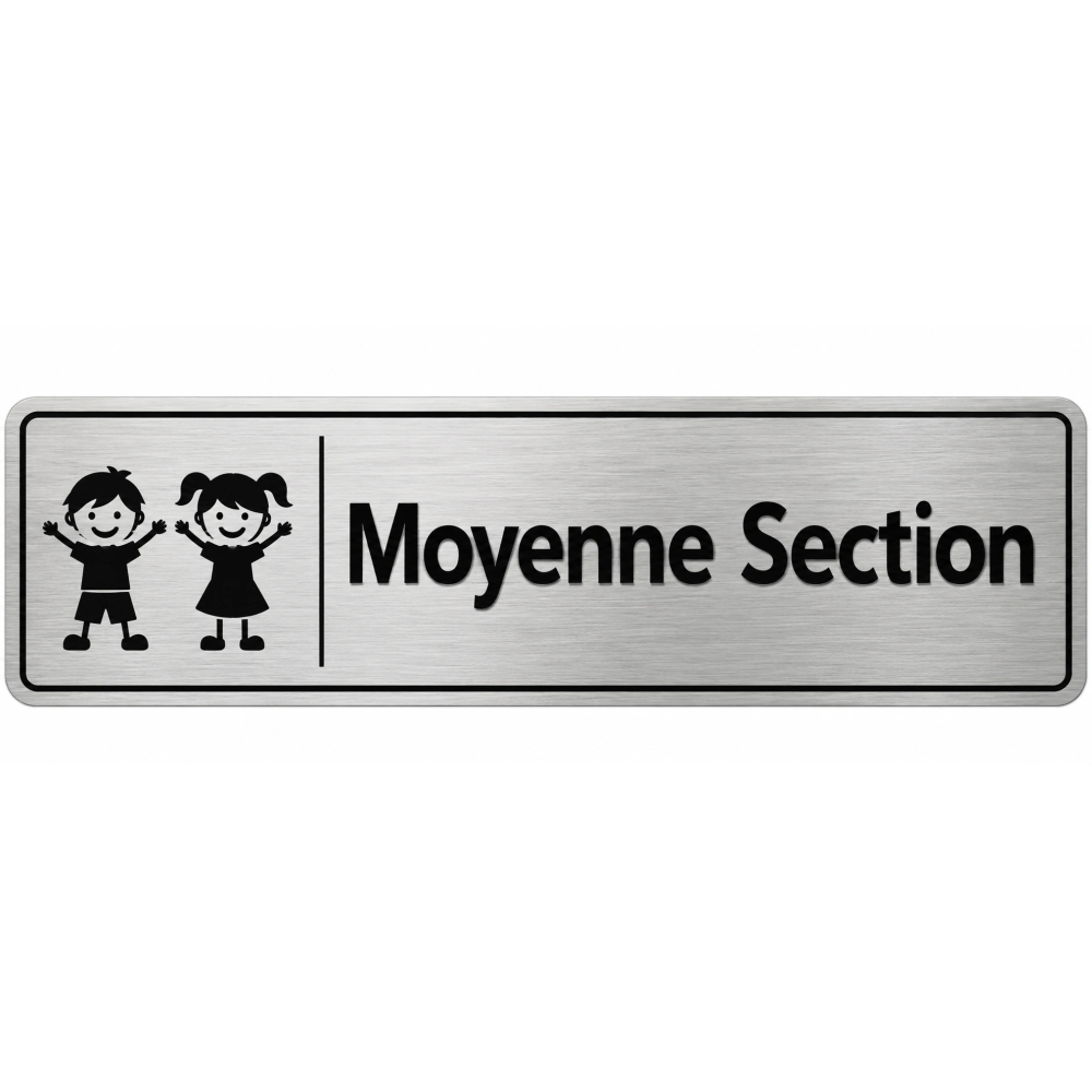 Plaque de porte Moyenne Section en PVC argent brossé - signalétique école maternelle - Immograv