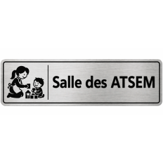 Plaque de porte Salle des ATSEM en PVC argent brossé - signalétique école maternelle - Immograv