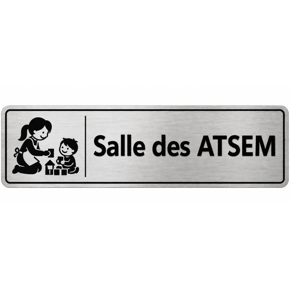 Plaque de porte Salle des ATSEM en PVC argent brossé - signalétique école maternelle - Immograv