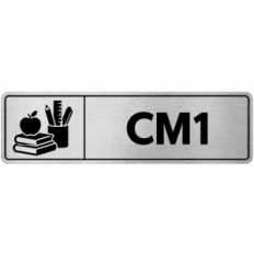 Plaque de porte CM1 en PVC argent brossé - signalétique école primaire - Immograv