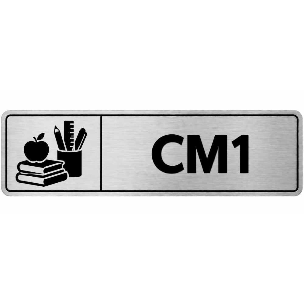 Plaque de porte CM1 en PVC argent brossé - signalétique école primaire - Immograv