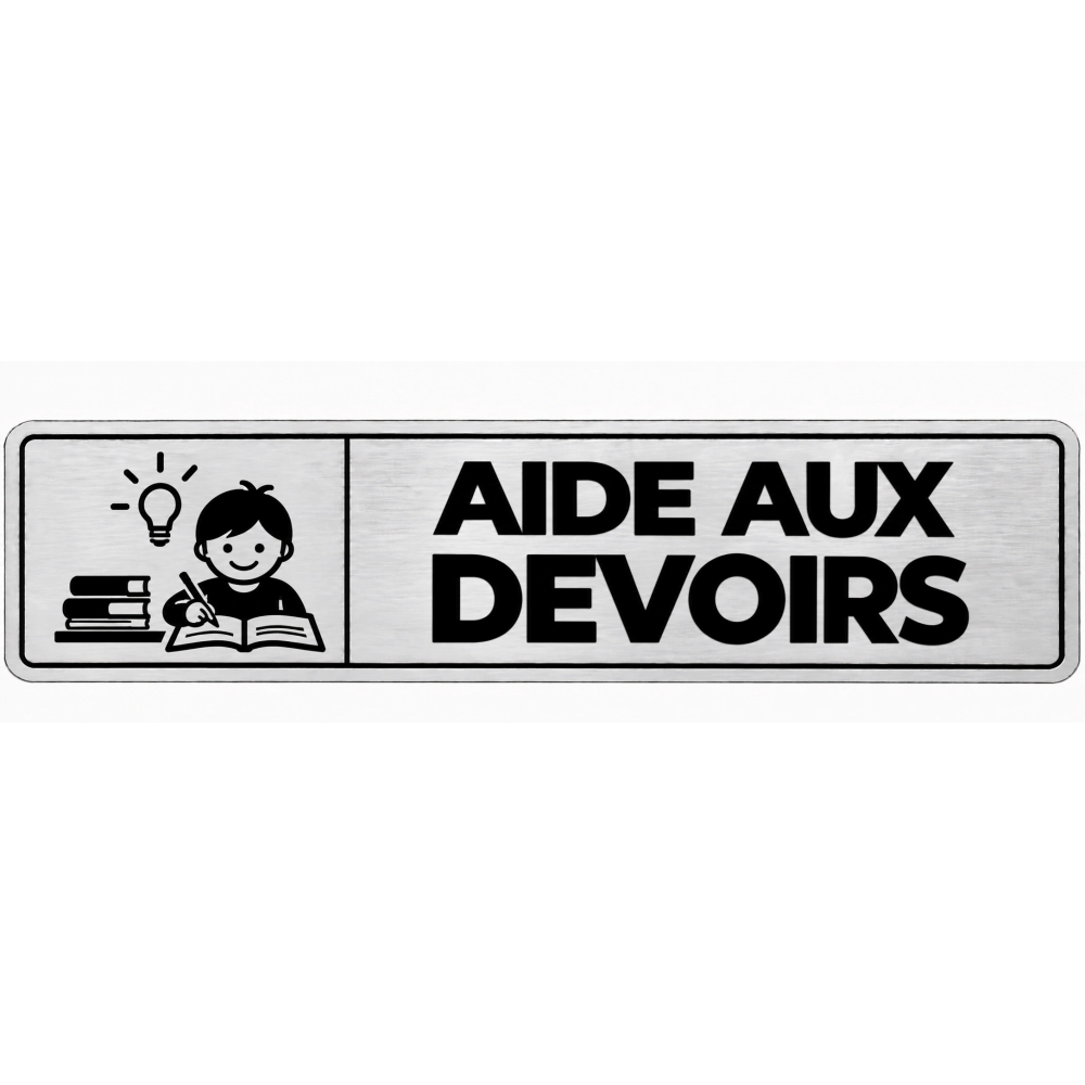 Plaque de porte Aide aux Devoirs en PVC argent brossé - signalétique école primaire - Immograv