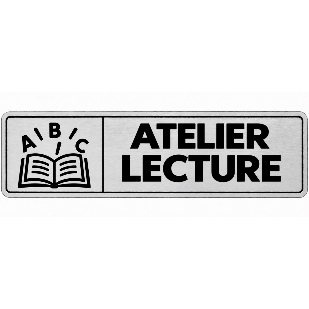 Plaque de porte Atelier Lecture en PVC argent brossé - signalétique école primaire - Immograv