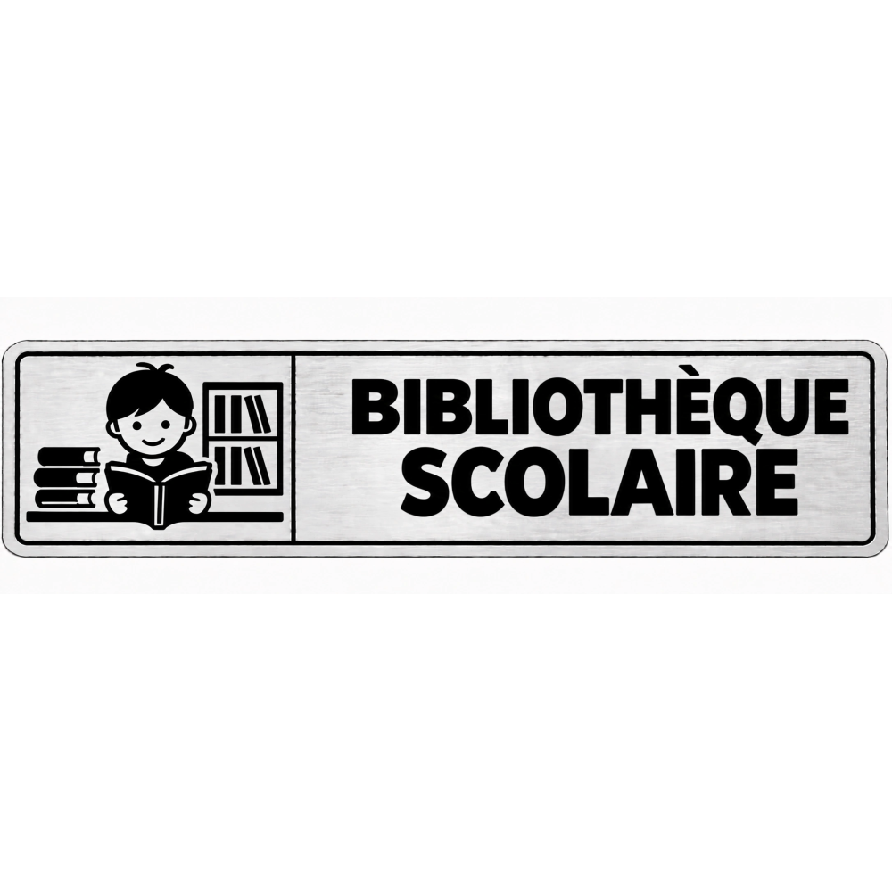 Plaque de porte Bibliothèque Scolaire en PVC argent brossé - signalétique école primaire - Immograv
