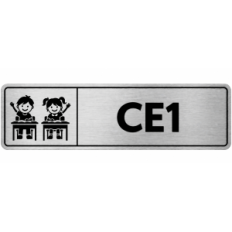 Plaque de porte CE1 en PVC argent brossé - signalétique école primaire - Immograv