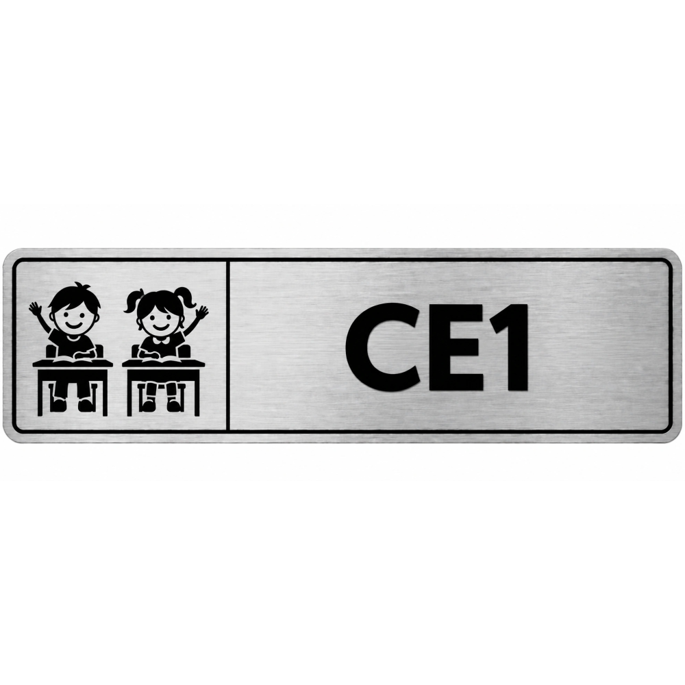 Plaque de porte CE1 en PVC argent brossé - signalétique école primaire - Immograv