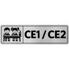 Plaque de porte CE1 / CE2 en PVC argent brossé - signalétique école primaire - Immograv