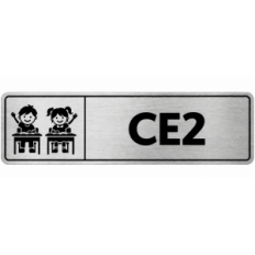 Plaque de porte CE2 en PVC argent brossé - signalétique école primaire - Immograv