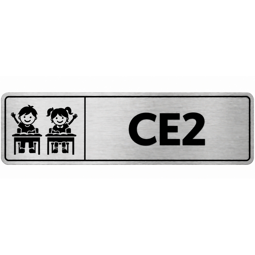 Plaque de porte CE2 en PVC argent brossé - signalétique école primaire - Immograv