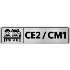 Plaque de porte CE2 / CM1 en PVC argent brossé - signalétique école primaire - Immograv