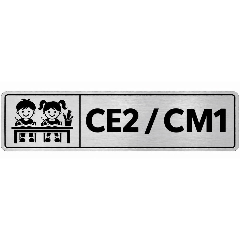 Plaque de porte CE2 / CM1 en PVC argent brossé - signalétique école primaire - Immograv