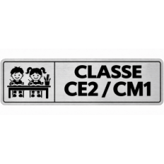 Plaque de porte Classe CE2 / CM1 en PVC argent brossé - signalétique école primaire - Immograv