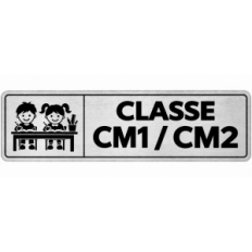 Plaque de porte Classe CM1 / CM2 en PVC argent brossé - signalétique école primaire - Immograv