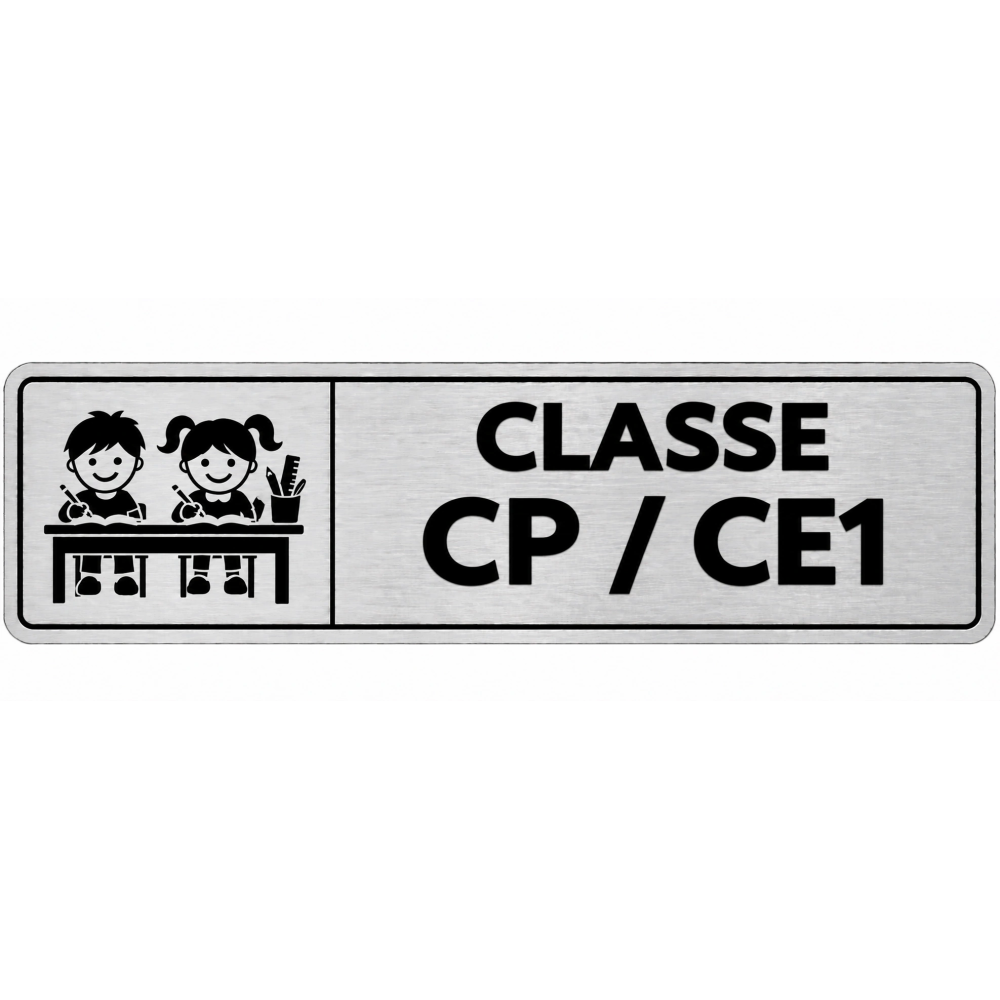 Plaque de porte Classe CP / CE1 en PVC argent brossé - signalétique école primaire - Immograv