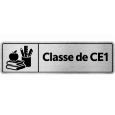 Plaque de porte Classe de CE1 en PVC argent brossé - signalétique école primaire - Immograv
