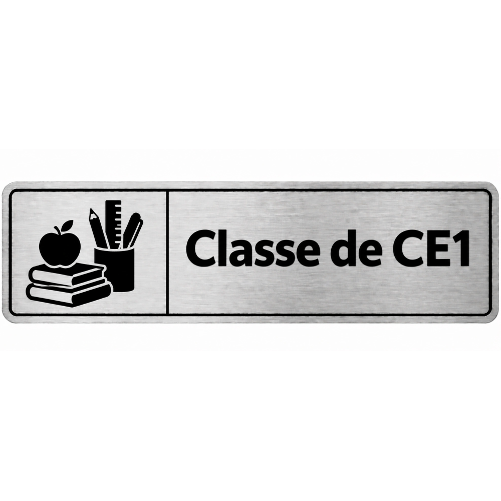 Plaque de porte Classe de CE1 en PVC argent brossé - signalétique école primaire - Immograv