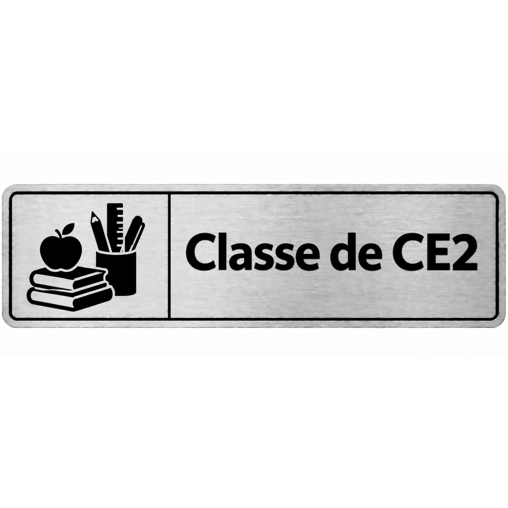 Plaque de porte Classe de CE2 en PVC argent brossé - signalétique école primaire - Immograv