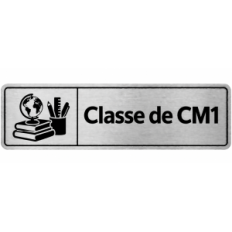 Plaque de porte Classe de CM1 en PVC argent brossé - signalétique école primaire - Immograv