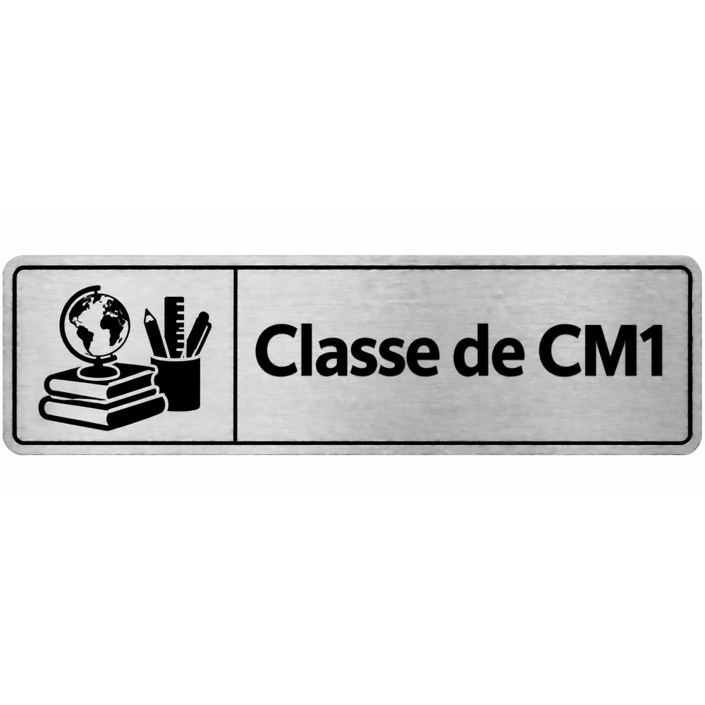 Plaque de porte Classe de CM1 en PVC argent brossé - signalétique école primaire - Immograv