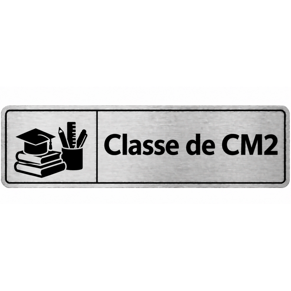 Plaque de porte Classe de CM2 en PVC argent brossé - signalétique école primaire - Immograv