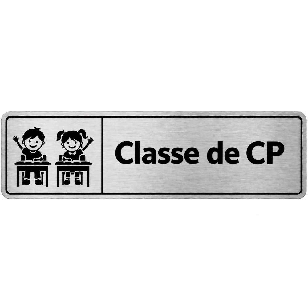 Plaque de porte Classe de CP en PVC argent brossé - signalétique école primaire - Immograv