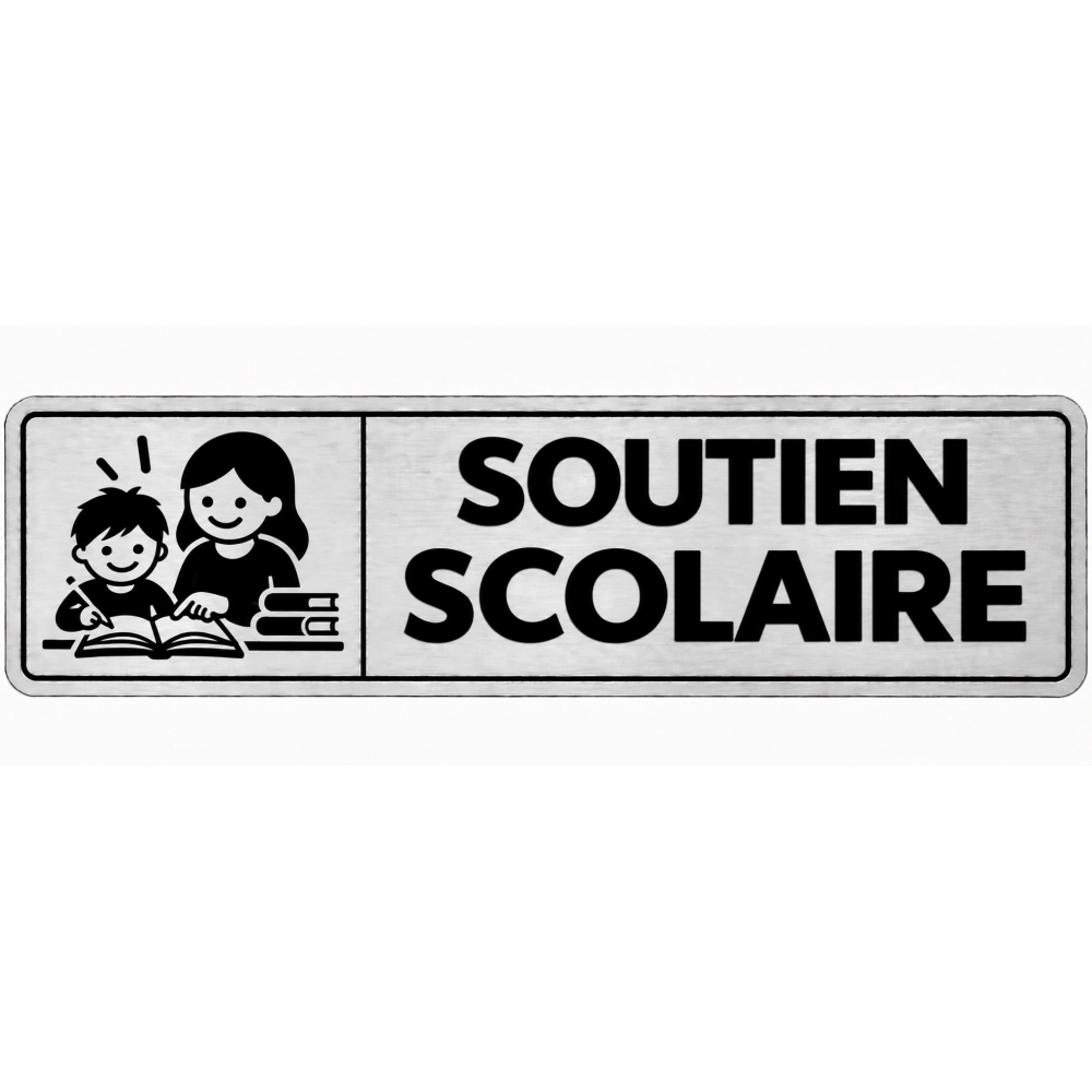 Plaque de porte Soutien Scolaire en PVC argent brossé - signalétique école primaire - Immograv