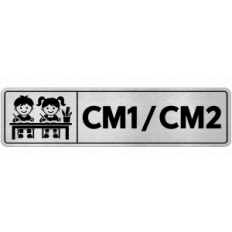 Plaque de porte CM1 / CM2 en PVC argent brossé - signalétique école primaire - Immograv