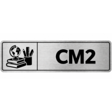 Plaque de porte CM2 en PVC argent brossé - signalétique école primaire - Immograv