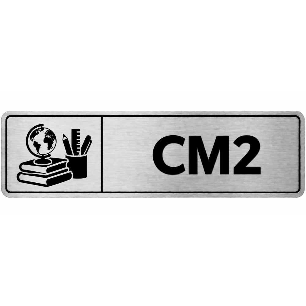 Plaque de porte CM2 en PVC argent brossé - signalétique école primaire - Immograv