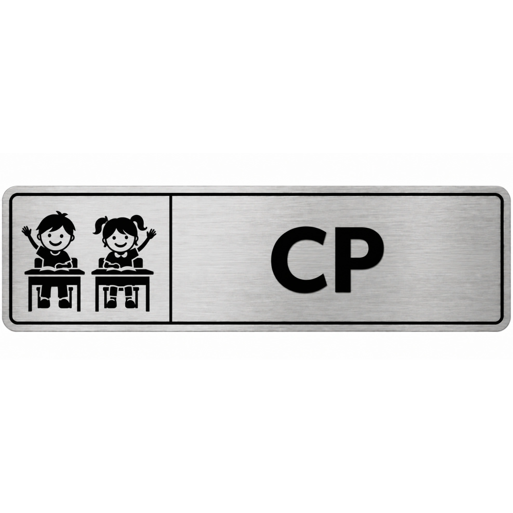 Plaque de porte CP en PVC argent brossé - signalétique école primaire - Immograv
