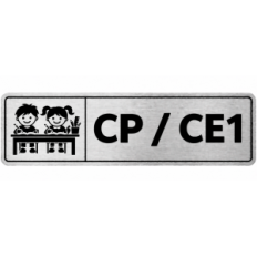 Plaque de porte CP / CE1 en PVC argent brossé - signalétique école primaire - Immograv
