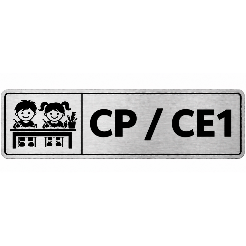 Plaque de porte CP / CE1 en PVC argent brossé - signalétique école primaire - Immograv
