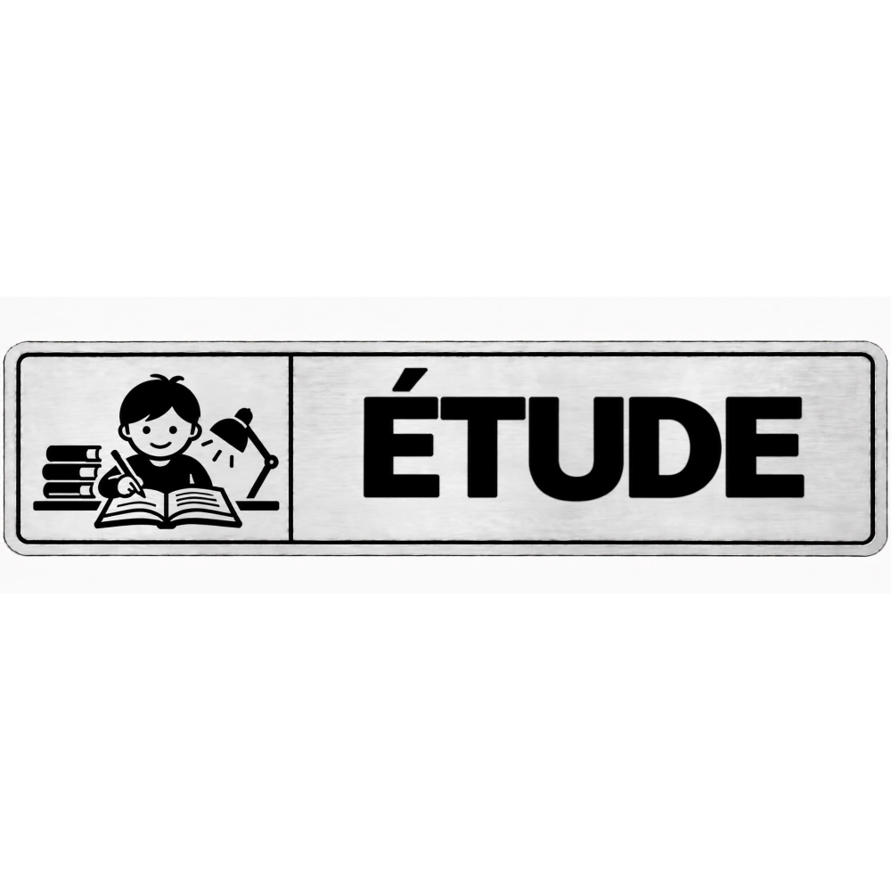 Plaque de porte Étude en PVC argent brossé - signalétique école primaire - Immograv