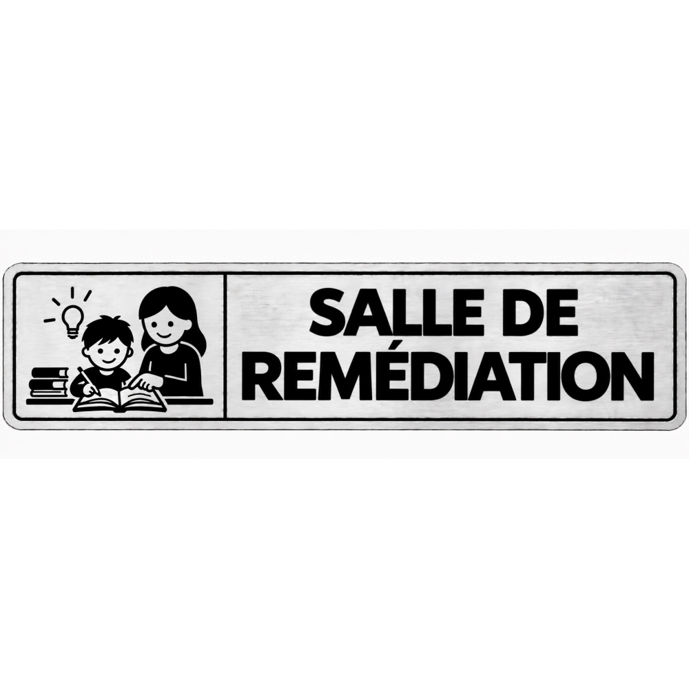 Plaque de porte Salle de Remédiation en PVC argent brossé - signalétique école primaire - Immograv