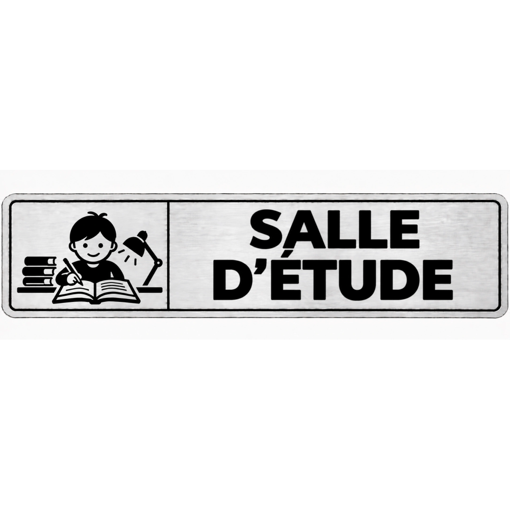 Plaque de porte Salle d’Étude en PVC argent brossé - signalétique école primaire - Immograv