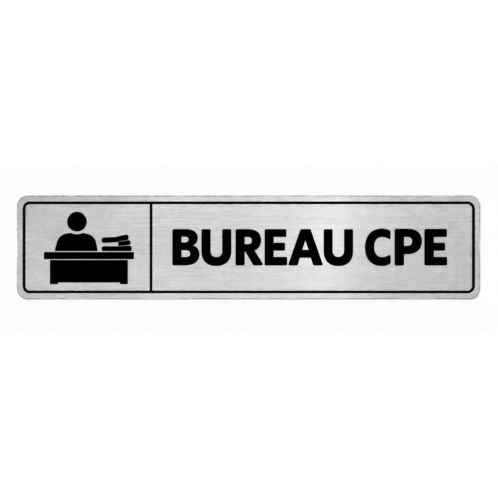 Plaque de porte Bureau CPE PVC argent brossé - signalétique Collège - Immograv