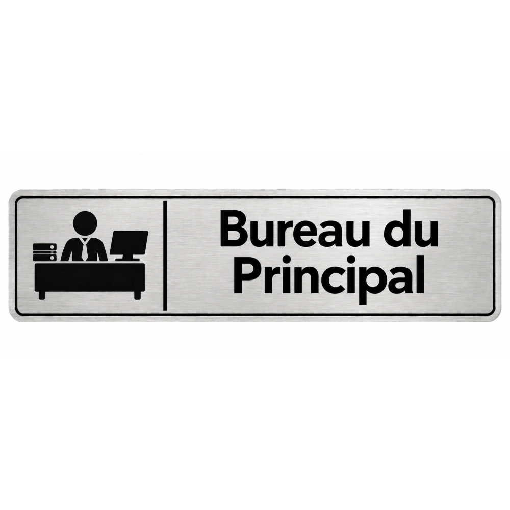 Plaque de porte Bureau du Principal PVC argent brossé - signalétique Collège - Immograv