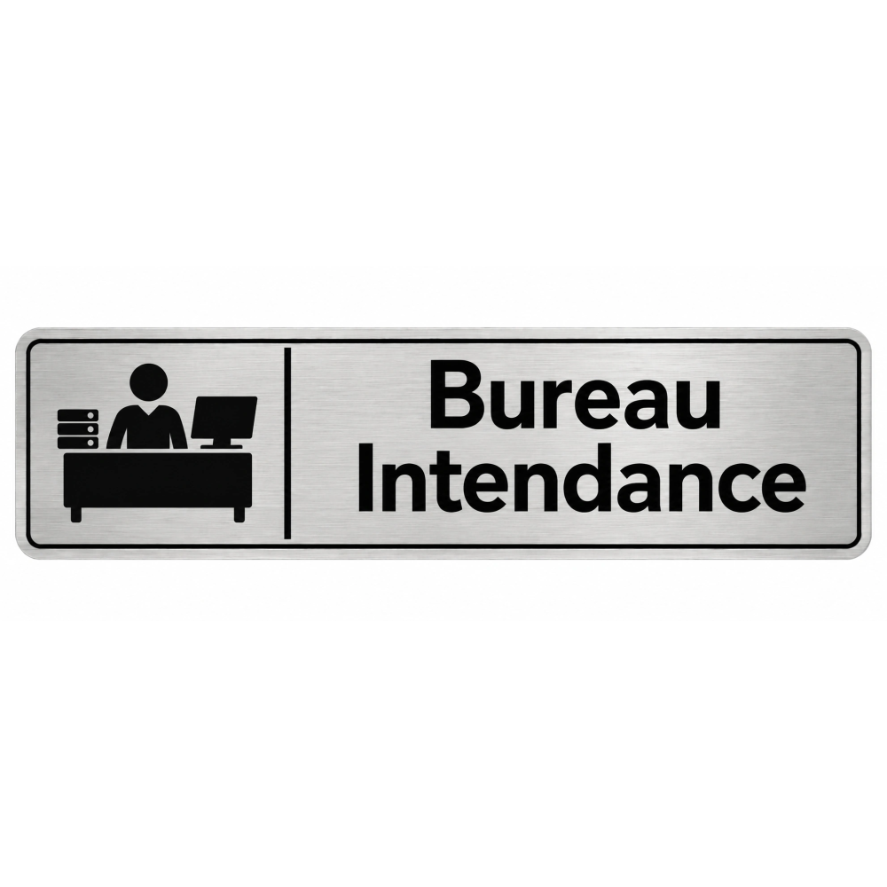 Plaque de porte Bureau Intendance PVC argent brossé - signalétique Collège - Immograv