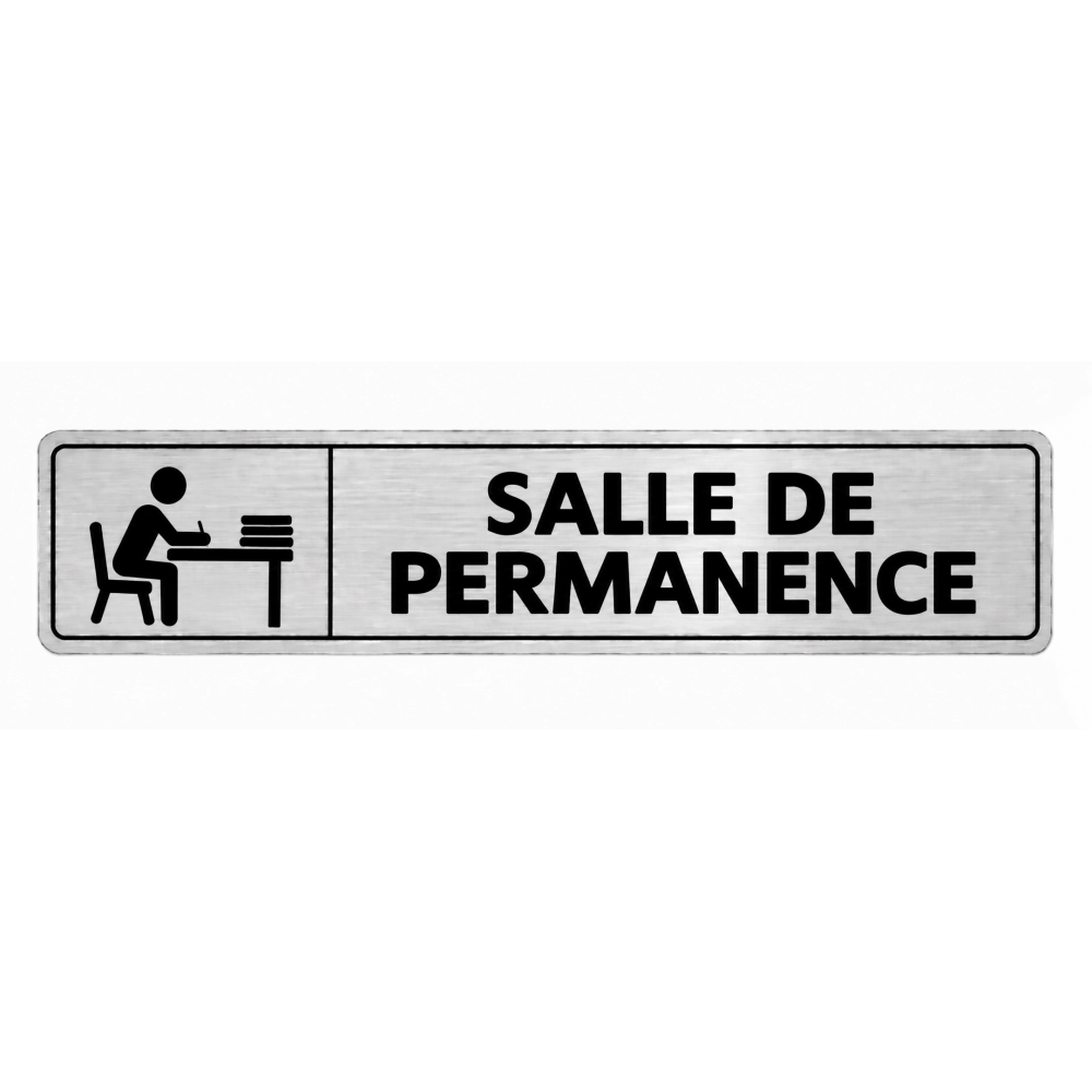 Plaque de porte Salle de Permanence PVC argent brossé - signalétique Collège - Immograv