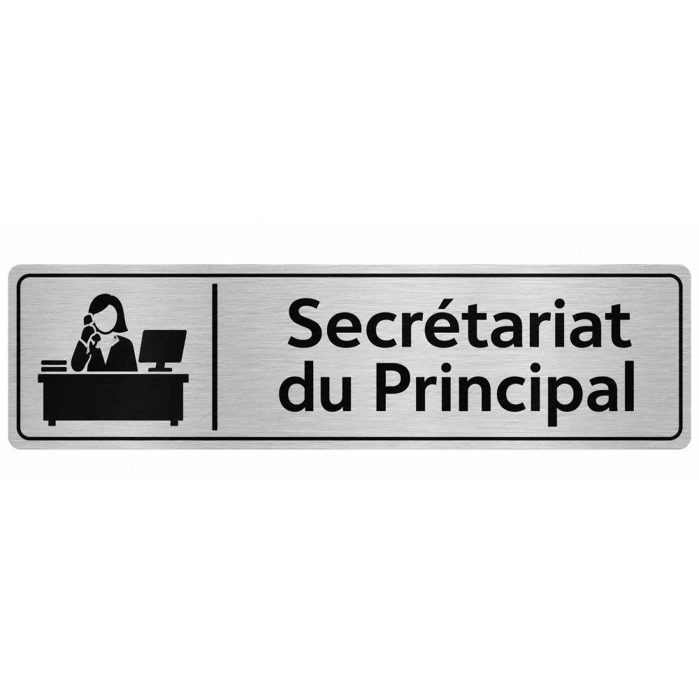 Plaque de porte Secrétariat du Principal PVC argent brossé - signalétique Collège - Immograv