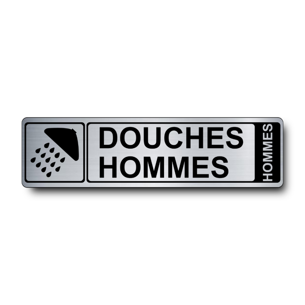 Plaque de porte Douches Hommes PVC argent brossé - Immograv