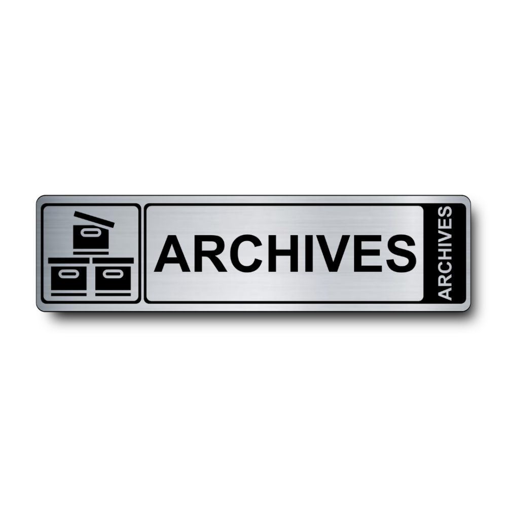 Plaque de porte Archives PVC argent brossé - Immograv