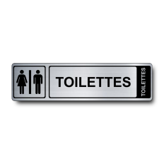 Plaque de porte Toilettes PVC argent brossé - Immograv