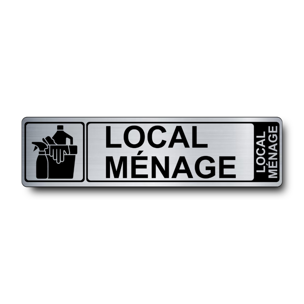Plaque de porte Local Ménage PVC argent brossé - Immograv