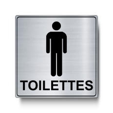 Plaque de porte Toilettes Hommes Carré PVC argent brossé - Immograv