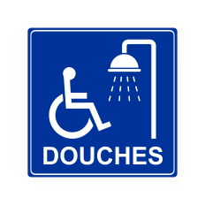 Plaque de porte Douches PMR Carré PVC bleu - Immograv