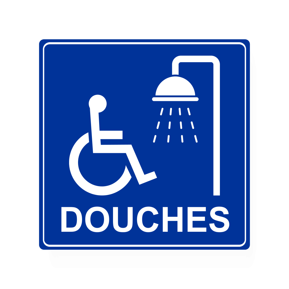 Plaque de porte Douches PMR Carré PVC bleu - Immograv