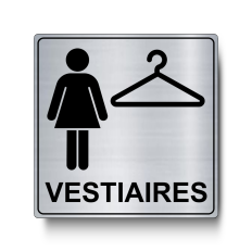 Plaque de porte Vestiaires Femmes Carré PVC argent brossé - Immograv