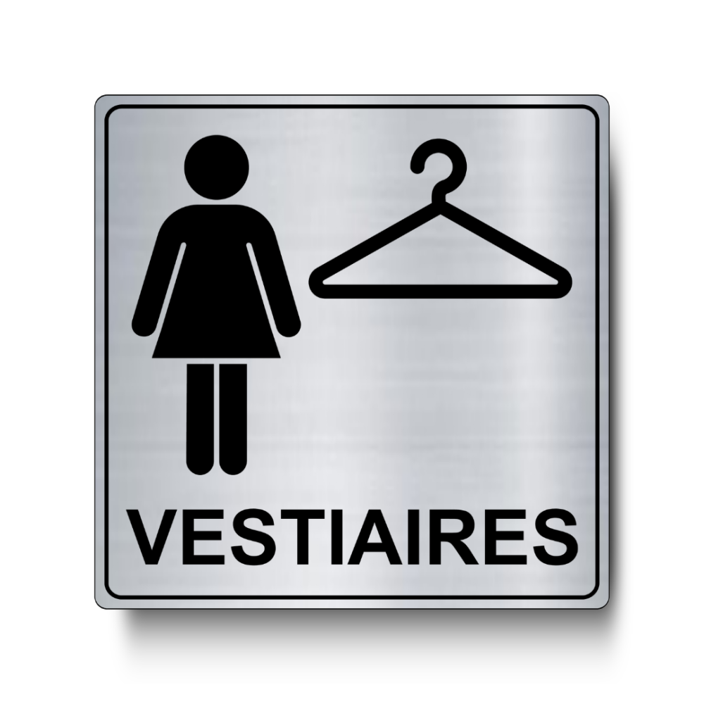 Plaque de porte Vestiaires Femmes Carré PVC argent brossé - Immograv