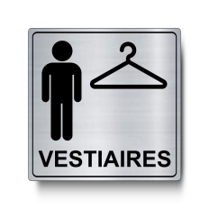 Plaque de porte Vestiaires Hommes Carré PVC argent brossé - Immograv